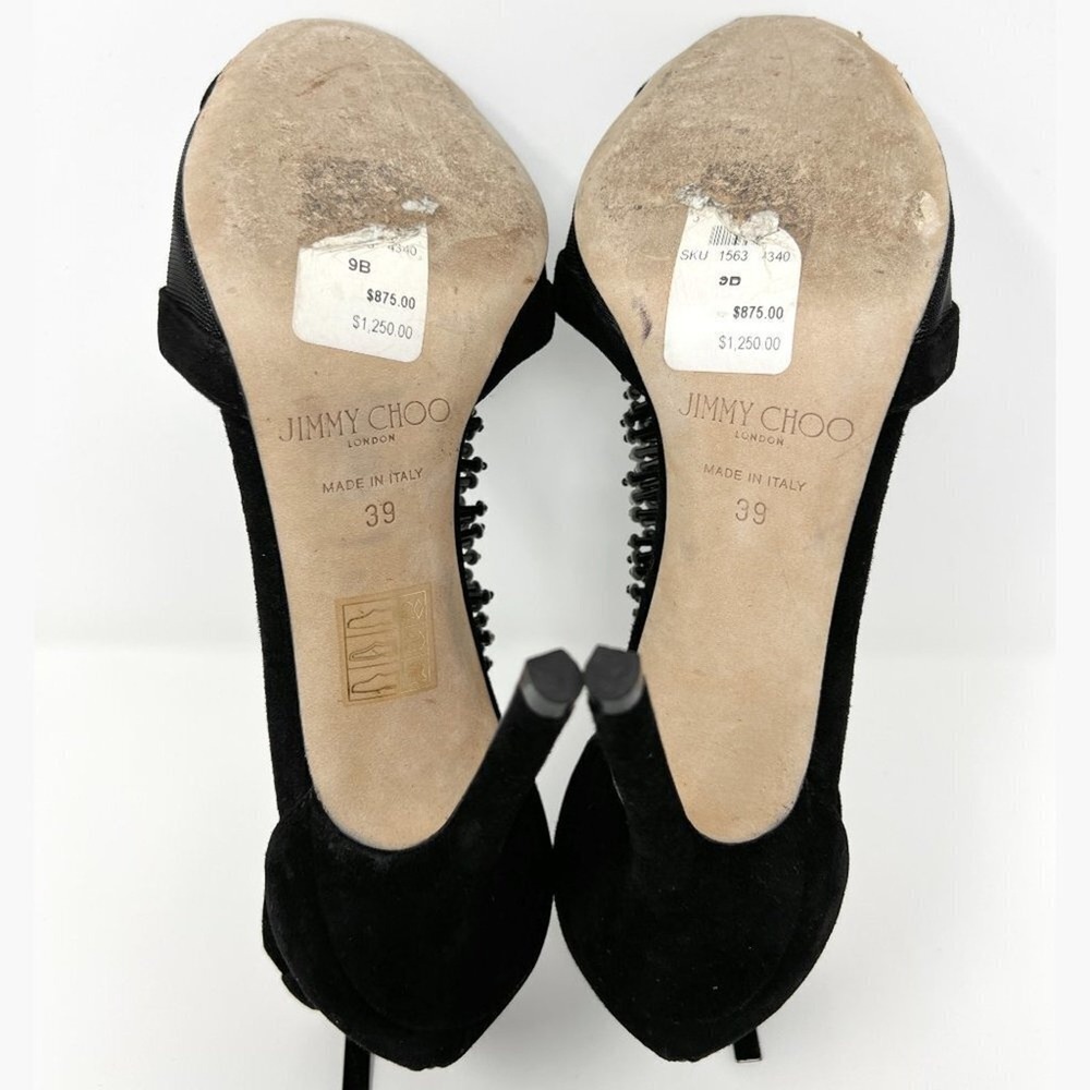 Jimmy Choo Crystal‎ Fringe Mesh T Strap Heels Black Suede 39 - Picture 8 of 9